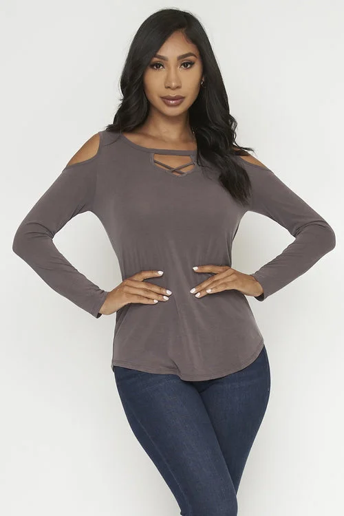 Long Sleeve Round Neck top Open Shoulders (M1177) performance