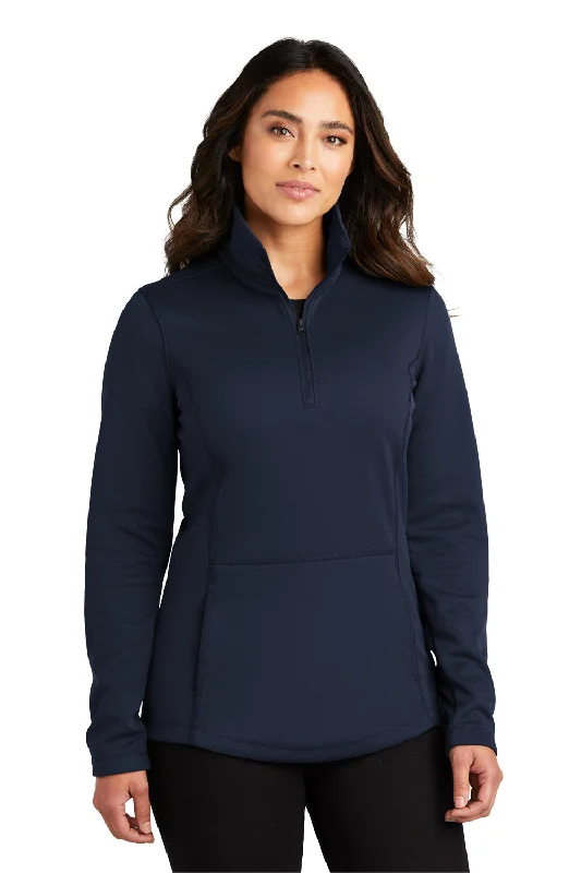 Port Authority Womens Smooth Fleece 1/4 Zip Hooded Jacket - River Navy Blue Sustainable Organic
