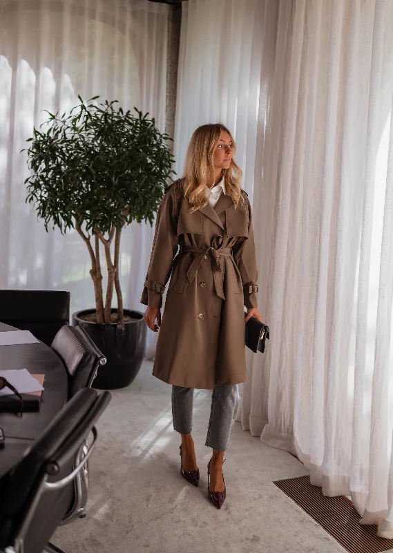 Chocolate Haron Trench Coat Cool Women's Distressed
