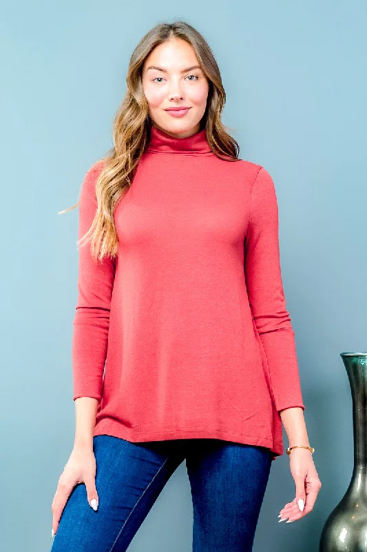 Cowl Neck Long sleeve  Top Slit Back Detail In Rust (K65849) Dynamic Women's High - energy