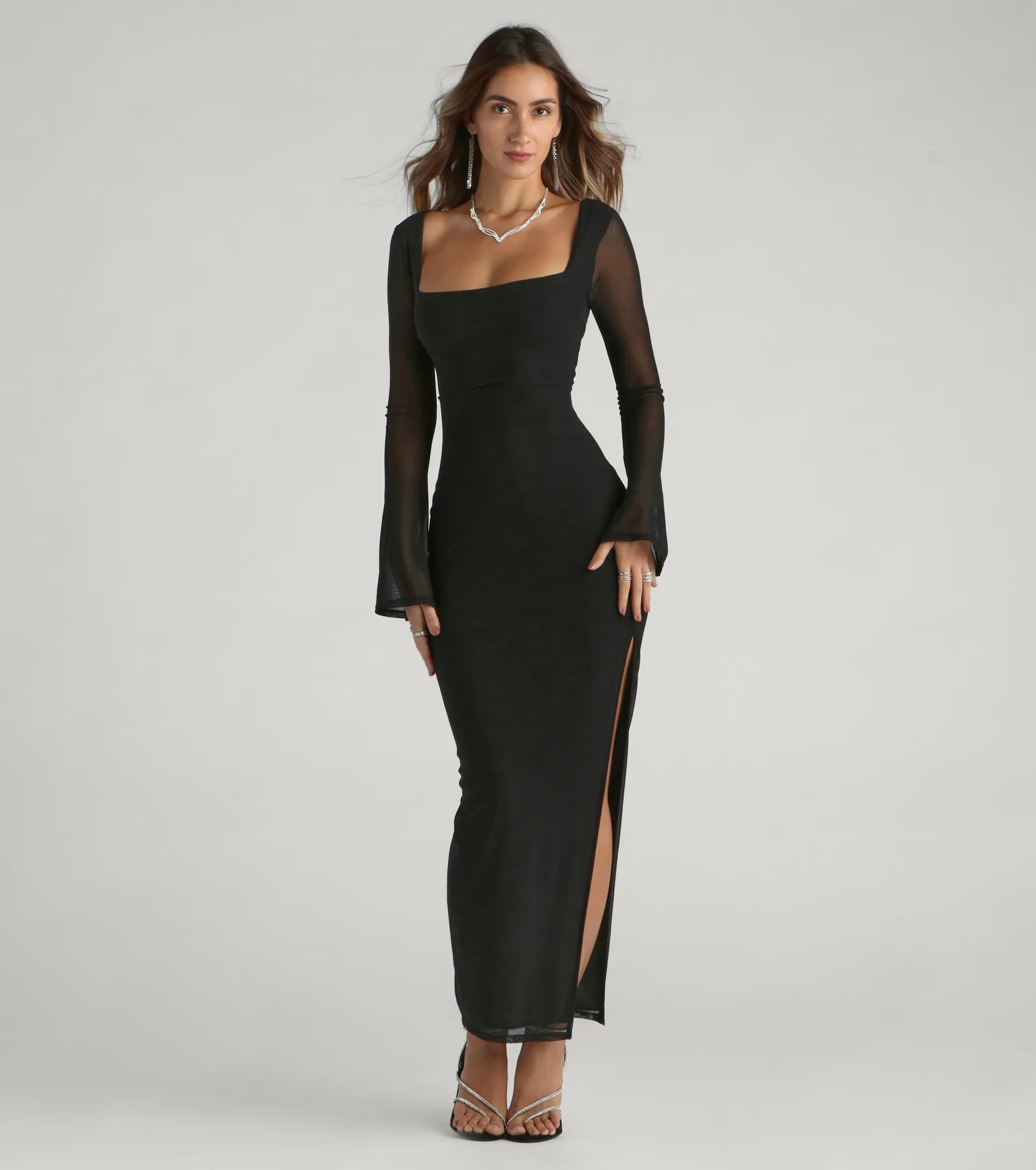 Becka Formal Mesh High Slit Long Dress Casual Women's Japanese 