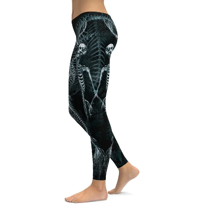 Mermaid Skeleton Leggings Classic Women's Pin - striped