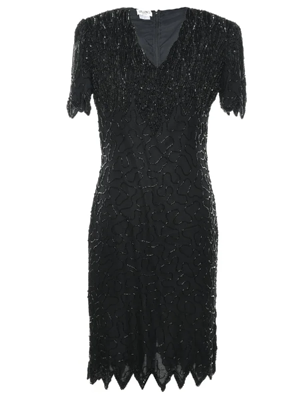 Black Sequinned Silk Party Dress - S Sharp Women's Italian