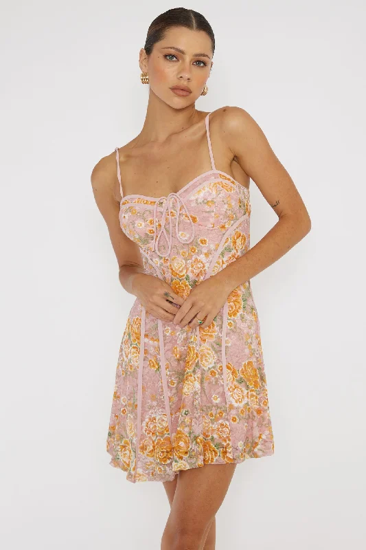 Find Your Way Lace Piping Mini Dress Pink Vacation