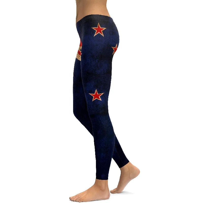 Grunge New Zealand Flag Leggings Casual Women's Loose - fitting