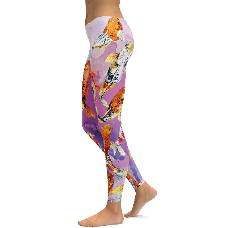 Watercolor Koi Fish Leggings Earthy Women's 