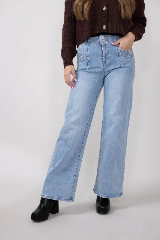 Mica High Rise Wide Leg Jeans for Women in Light Wash | MDP-W506LT Artistic Women's Hand - painted