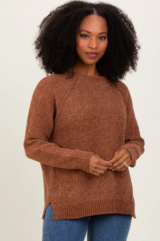 Camel Raglan Knit Sweater Hip Women's Retro