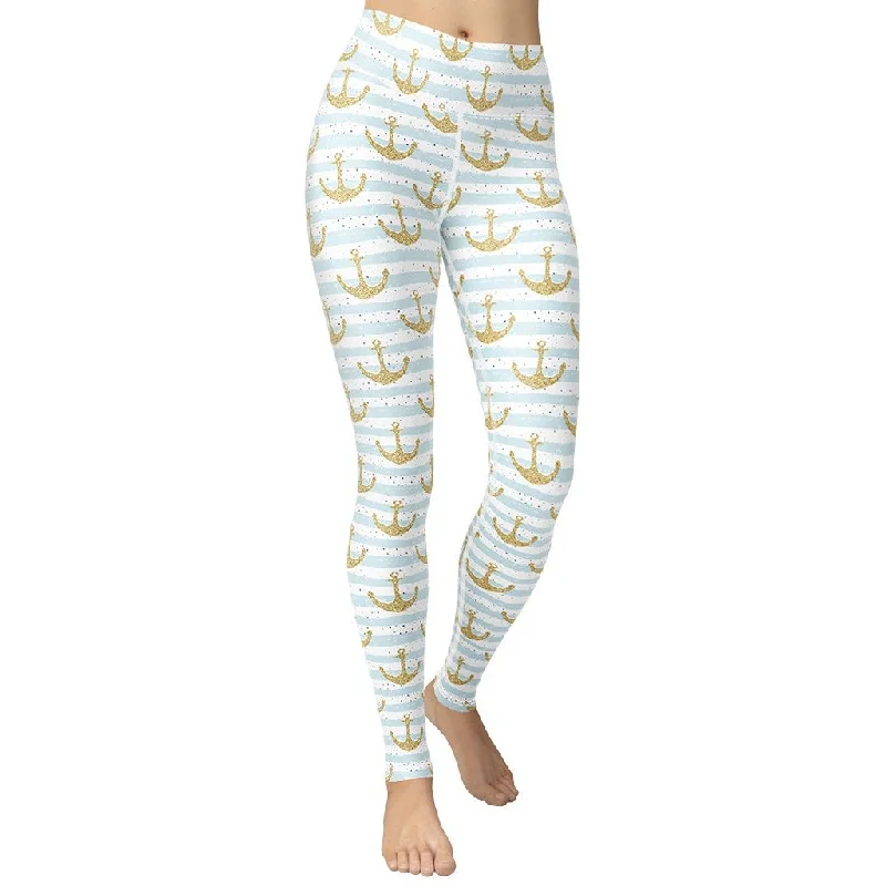 Glittery Anchor Yoga Leggings Practical Women's Quick - dry