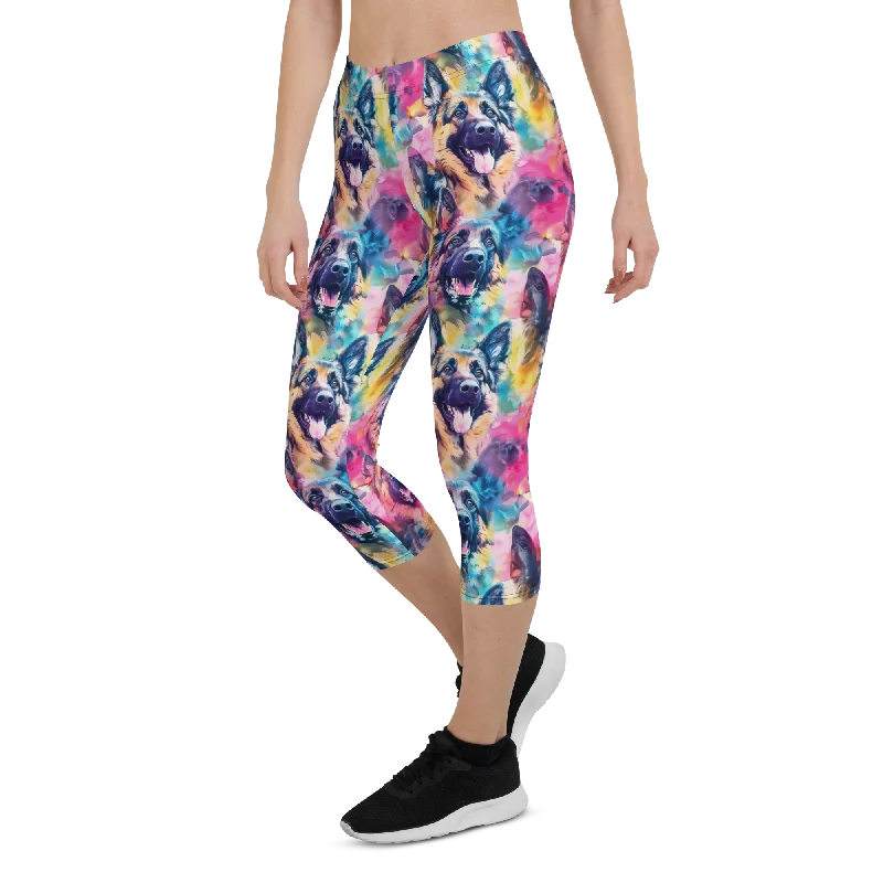 Watercolor German Shepherd Capris Trendy Women's Oversized