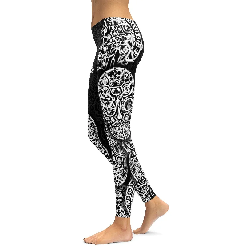Bicycle Skull Leggings Cozy Women's Winter