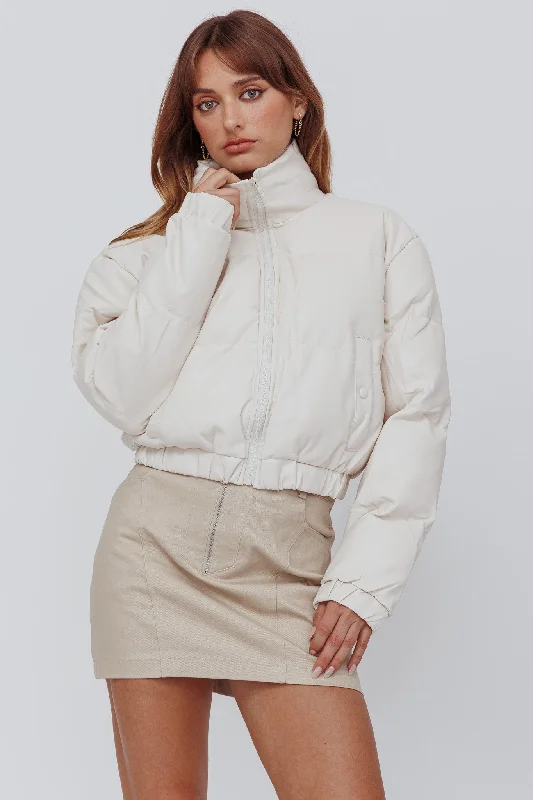 Winter Magic Faux Leather Puffer Jacket Cream Feminine Women's Soft 