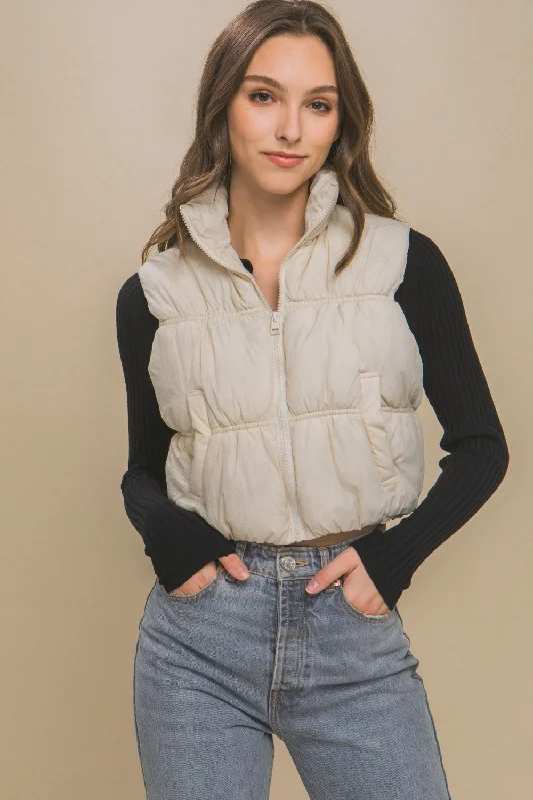 Love Tree Zip Up Turtleneck Cropped Vest Coat Traditional Women's Wool