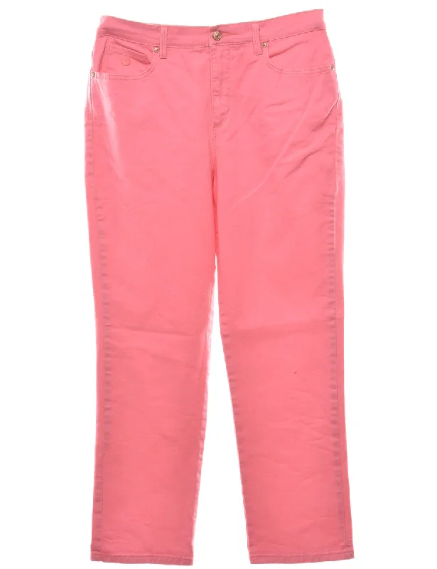 Pink Straight Fit Jeans - W33 L28 Sleek Women's Metallic