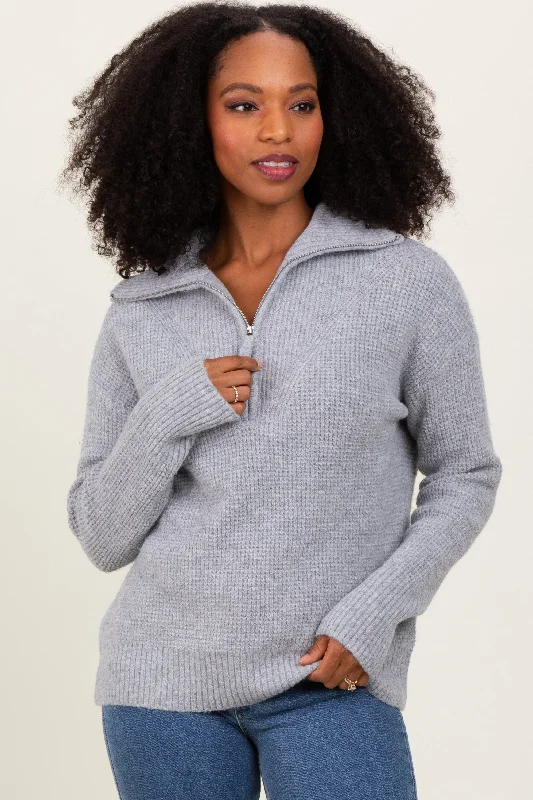 Heather Grey Half Zip Pullover Sweater Laid - back Women's Style