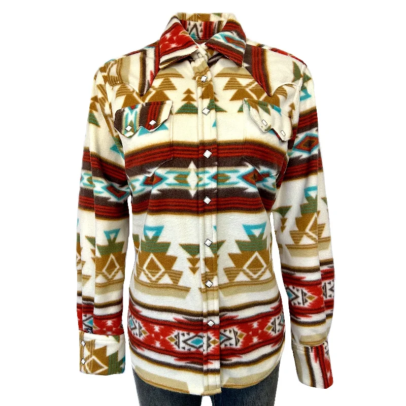 Women's Native Pattern Fleece Western Shirt in Tan & Red Bold Women's Statement