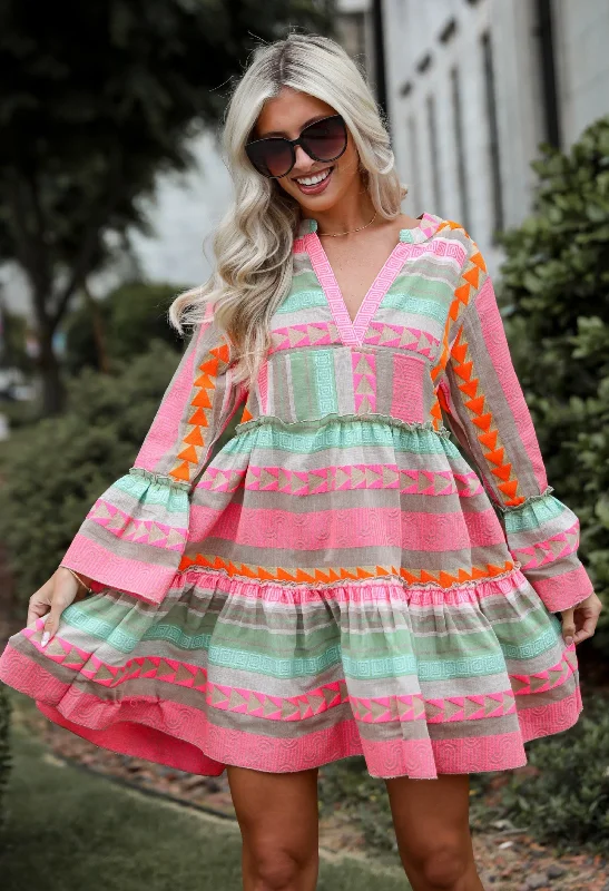 FINAL SALE - Inspiring Always Multi Aztec Print Mini Dress Country
