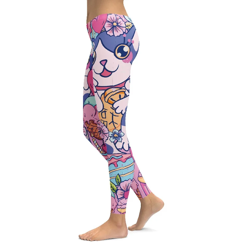 Kawaii - Lucky Cat Leggings Dapper Women's Bow - adorned