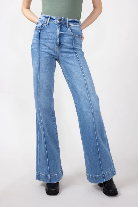 Hidden High-Rise Exposed Stitch Flare Jeans for Women | HD3302-ML Dynamic Women's Moto Hidden High-Rise Exposed Stitch Flare Jeans for Women | HD3302-ML Dynamic Women's Moto