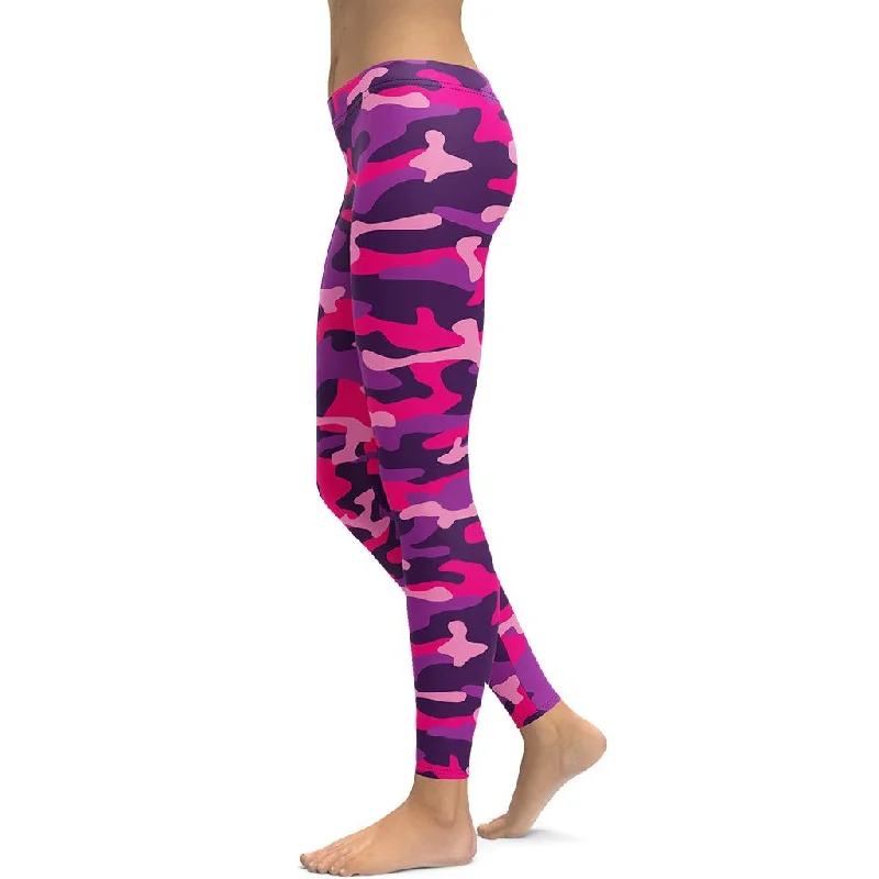 Pink & Purple Camo Leggings Monochromatic All - in - one