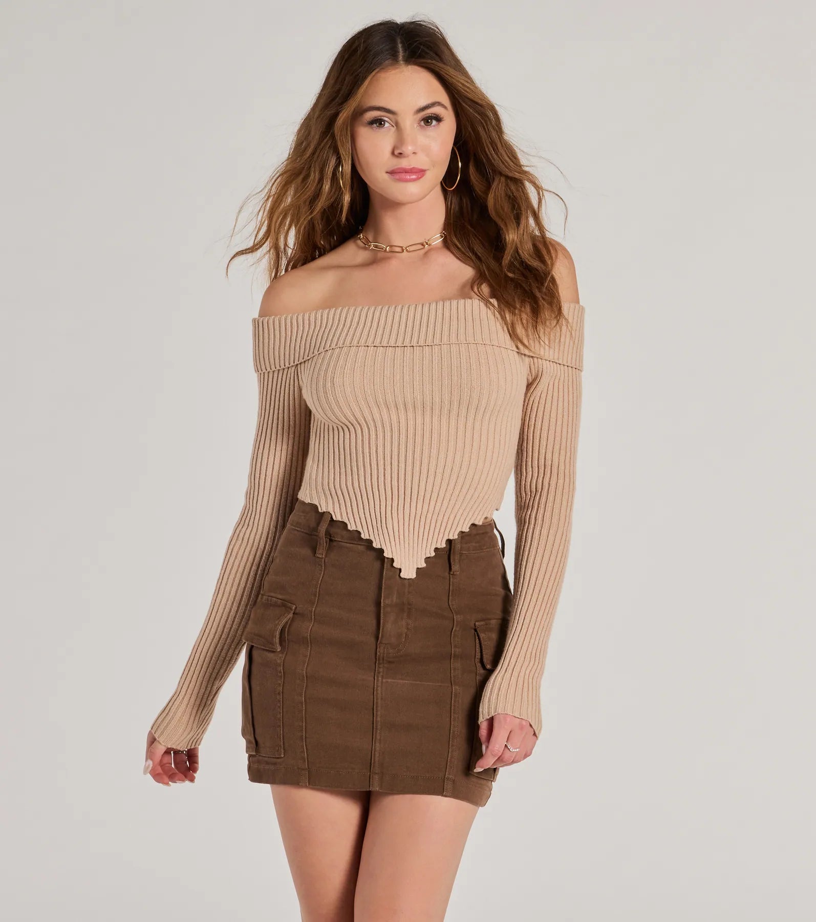 Trendy Textures Ribbed Knit Off-The-Shoulder Top performance
