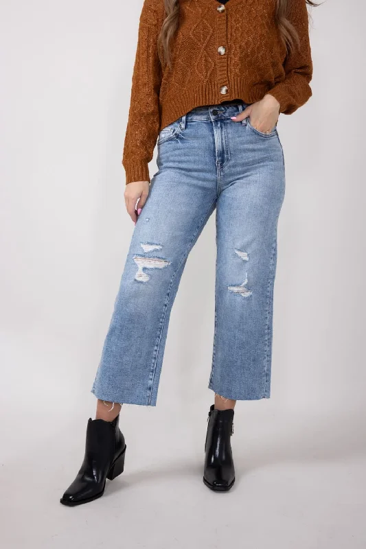 Hidden High Rise Cropped Wide Straight Leg Jeans for Women | HD1633WS-M Cozy Women's Winter