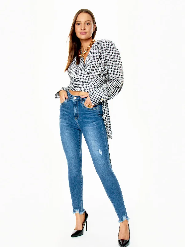 Jean taille haute 5 poches Denim bleu moyen Compression Compression