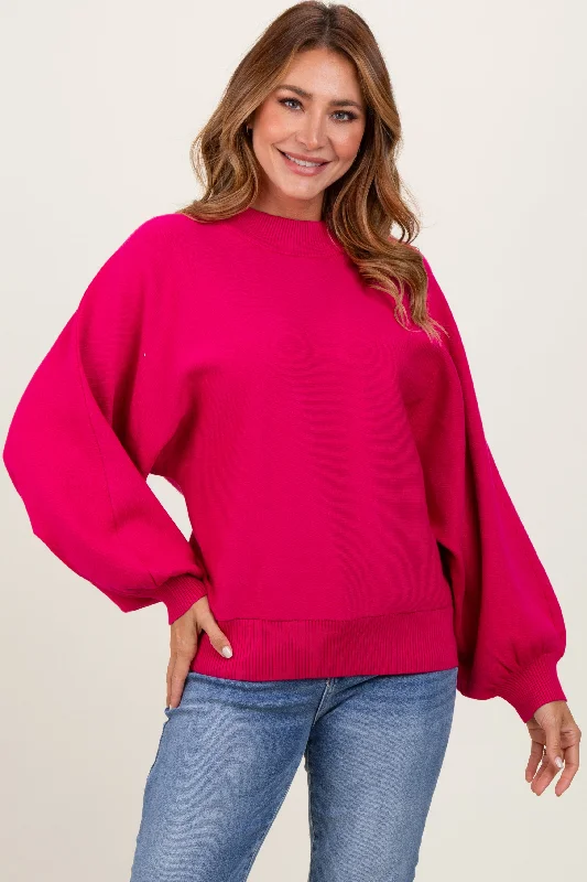 Magenta Oversized Bubble Sleeve Sweater Contemporary 