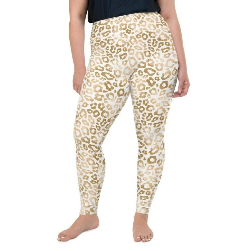 Golden Leopard Print Plus Size Leggings Bold Women's Animal Print