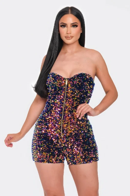 Multi Sequins Tube Top Romper Modern Women's Tech