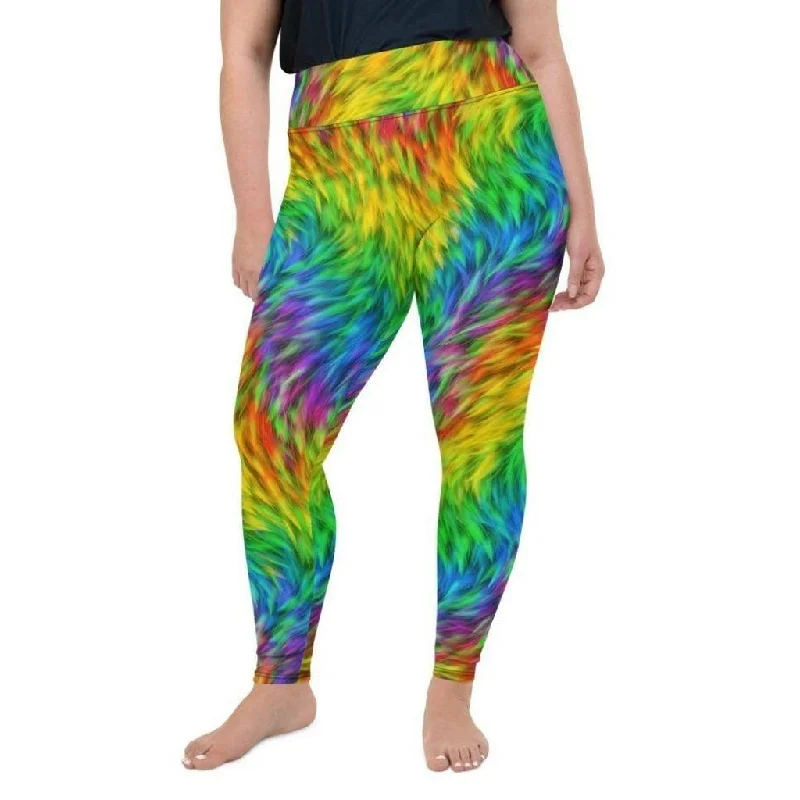 Fluffy Rainbow Plus Size Leggings Dynamic Women's High - energy