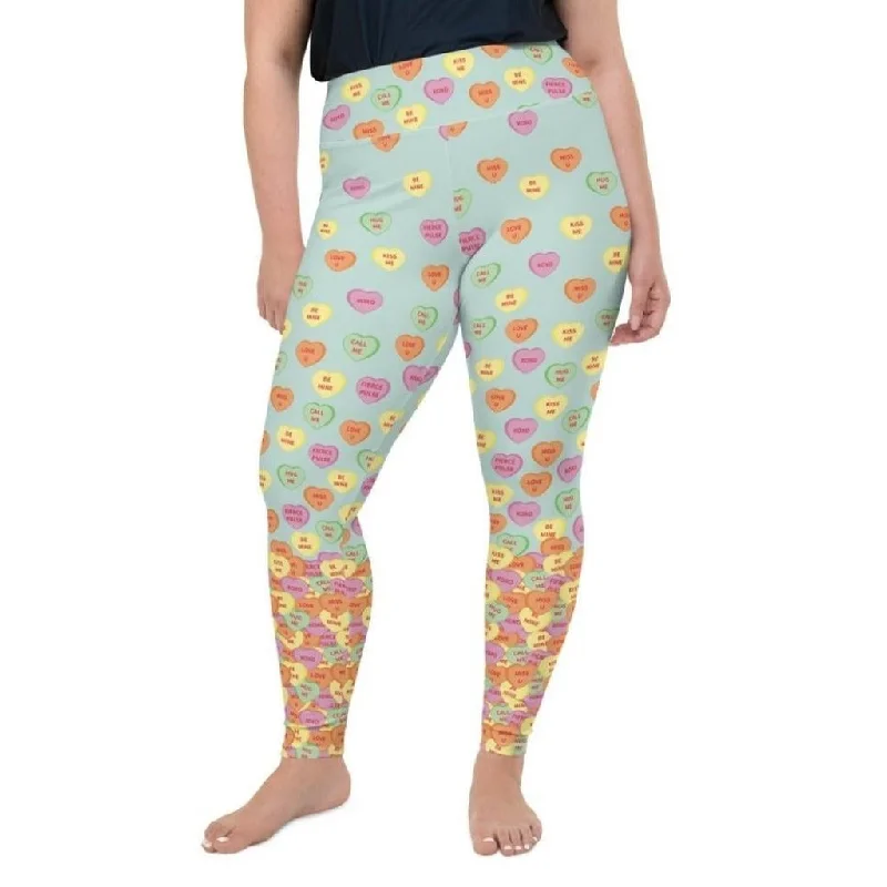 Candy Hearts Plus Size Leggings Youthful Women's Anime - inspired