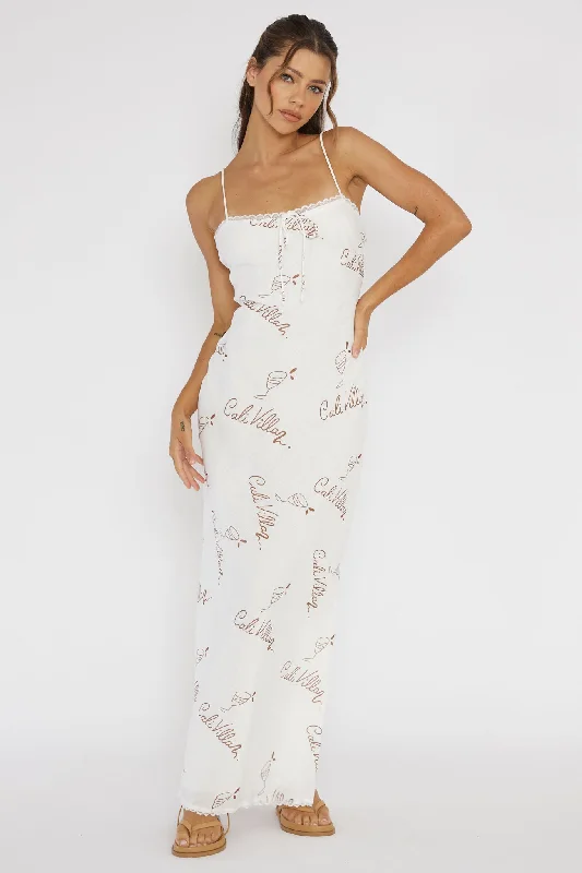 Cali Sunset Lace Trim Maxi Dress Print Tan Earthy Women's 