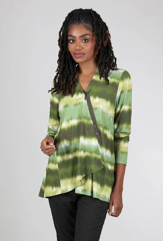 Asym Zip Knit Jacket, Fern Artistic Women's Hand - painted Artistic Women's Hand - painted