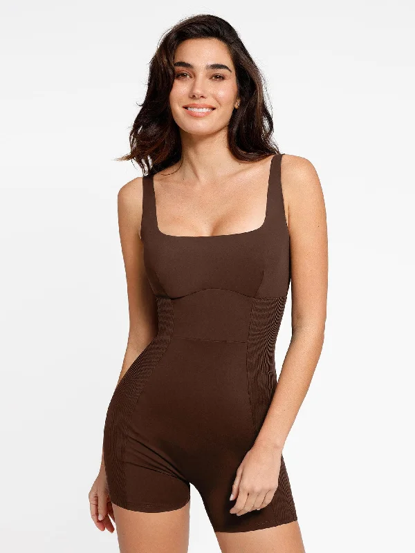 Shapewear Square Neck Strappy Romper Bohemian Women's Free