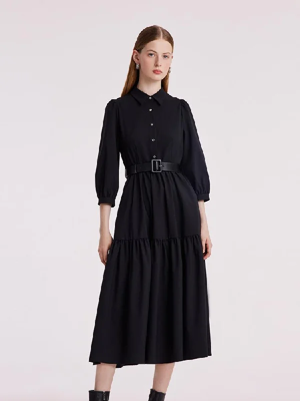 Machine Washable Silk And Woolen Collared Dress Rugged Women's Outdoor 