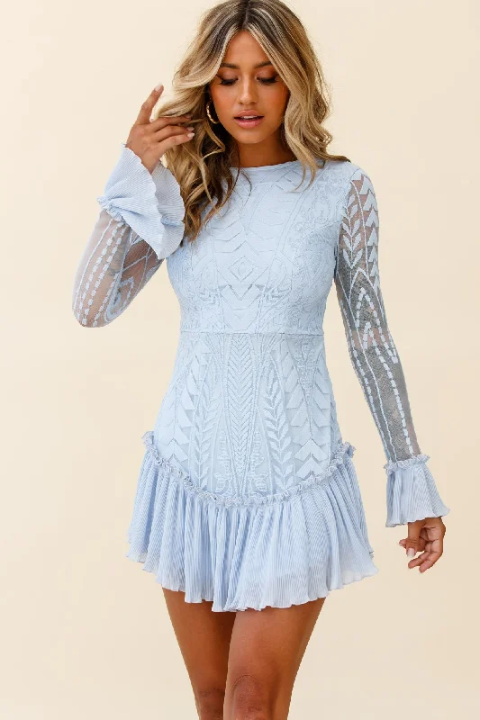 Dreamy Long Sleeve Mini Dress Steel Blue Modern Women's Tech