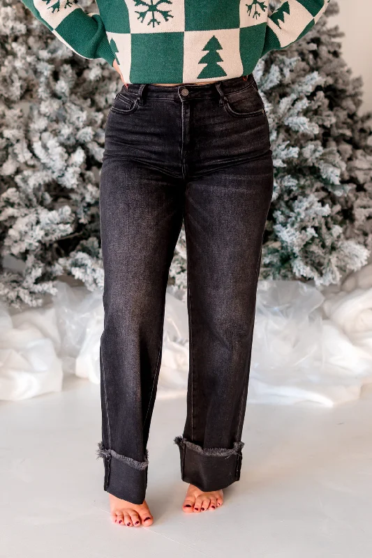Logan High Rise Cuffed Dad Jean | Charcoal performance