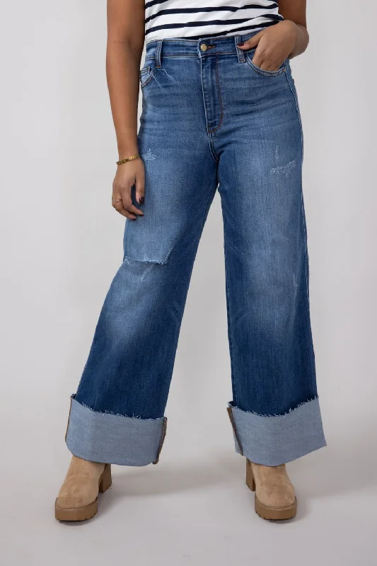 Judy Blue High-Rise Medium Wash Retro Wide Leg Jeans for Women | 82636REG garde