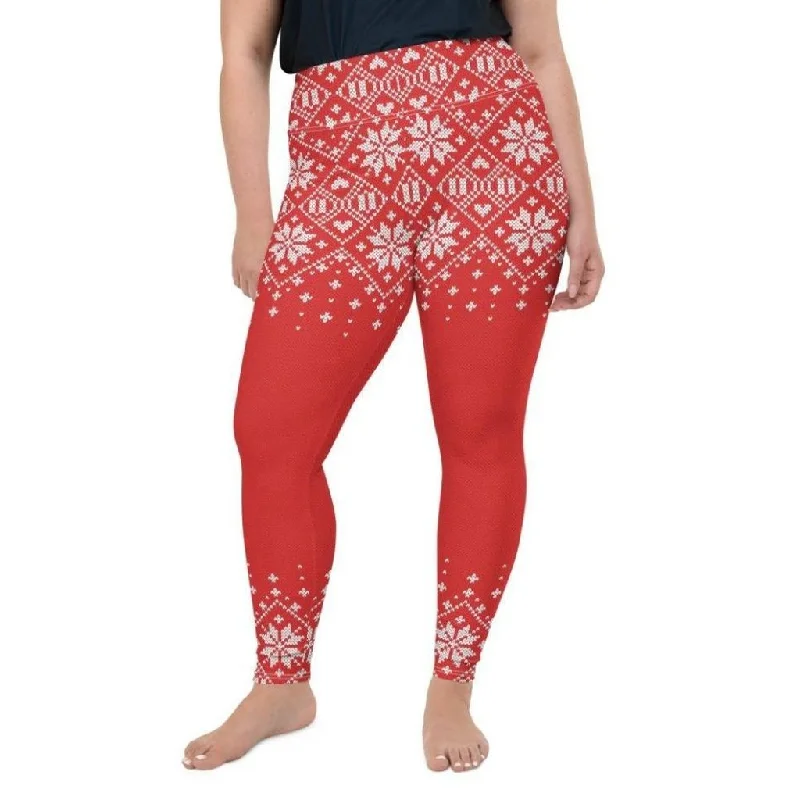 Red Knitted Print Christmas Plus Size Leggings Earthy Women's Hemp - based
