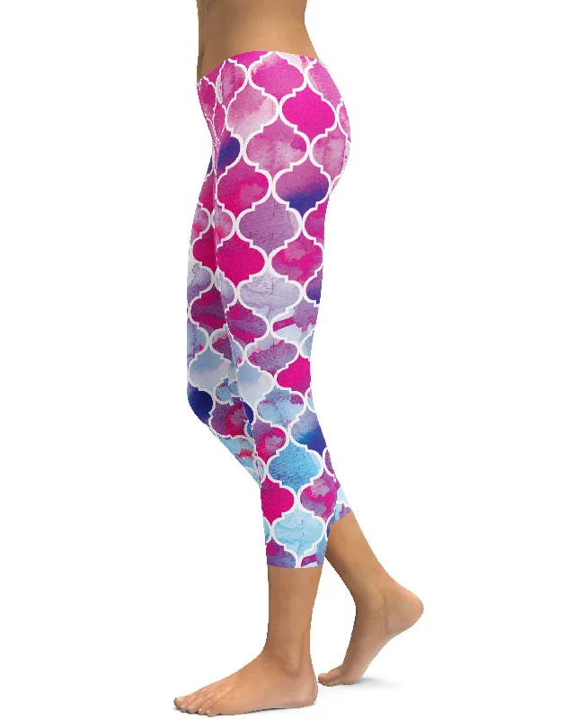 Pink & Blue Arabic Pattern Capris Elegant Women's  Elegant Women's 
