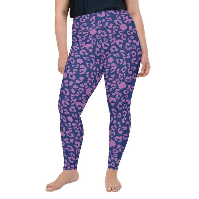 Purple Leopard Print Plus Size Leggings Sharp Women's Italian