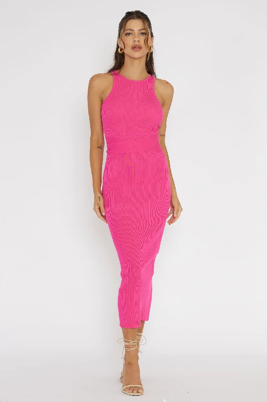 Charmed Me Ribbed Knit Midi Dress Hot Pink Modern Women's 