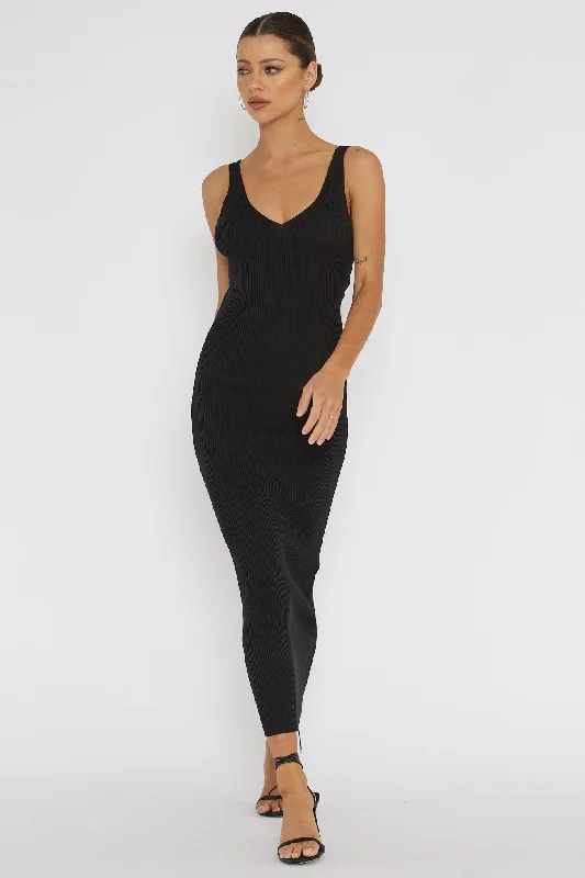 Linzi Lace-Up Back Knit Midi Dress Black Australian Beach