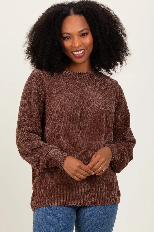 Brown Chenille Knit Sweater Tough Women's Military - inspired