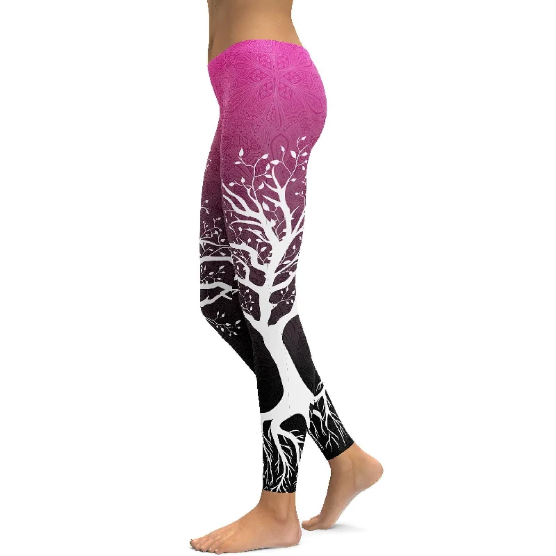 Pink to Black Tree of Life Leggings Classic Women's Pin - striped