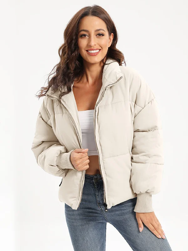 Zip Up Turtleneck Long Sleeve Winter Coat Monochromatic All - in - one
