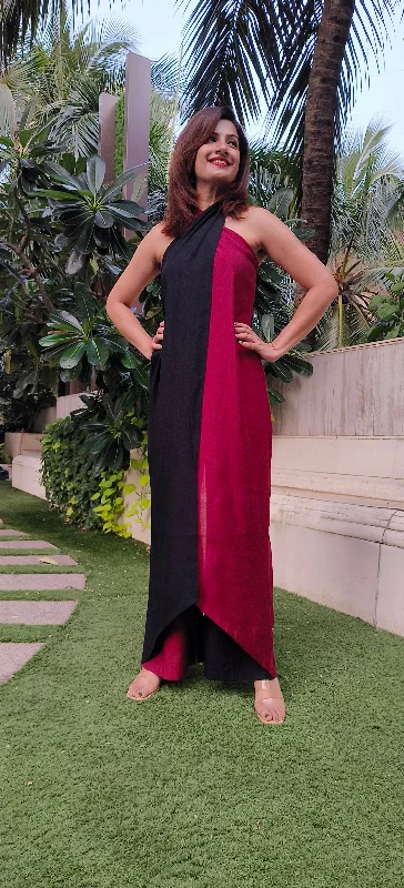 Red and Black Sarong Jumpsuit Trendy Women's Oversized