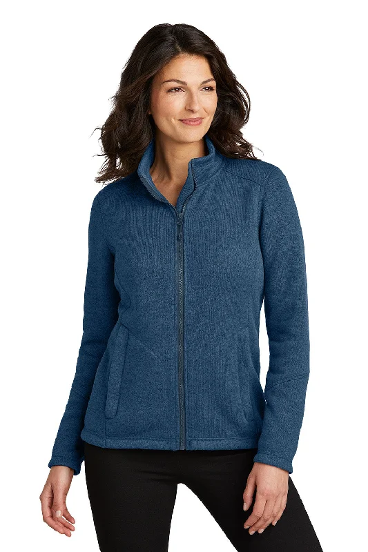 Port Authority Womens Arc Pill Resistant Sweater Fleece Full Zip Jacket - Heather Insignia Blue - New Athletic Women's 