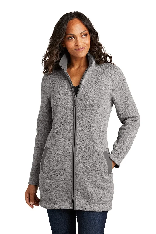 Port Authority Womens Arc Pill Resistant Sweater Fleece Full Zip Long Jacket - Heather Deep Smoke Grey - New Sharp Women's Italian